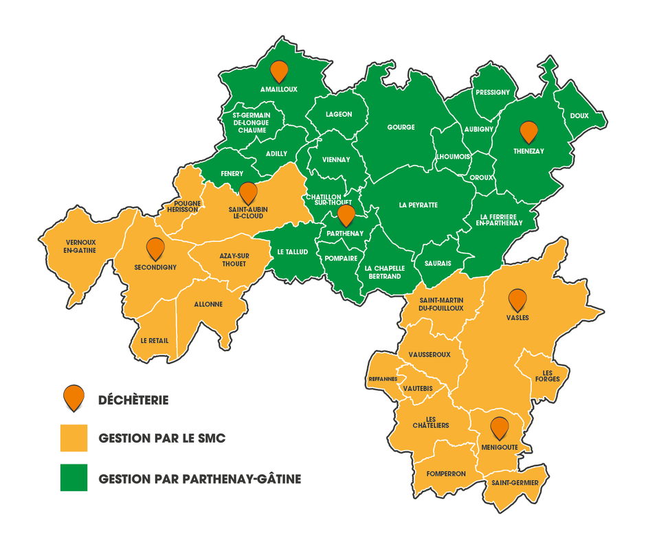 carte Dans quel secteur habitez-vous ? Secteur géré par Parthenay-Gâtine = toutes les communes sauf anciens secteurs de Ménigoute et Secondigny. Secteur géré par SMC, Syndicat mixte à la carte = ancien secteur de Ménigoute et ancien secteur de Secondigny - Agrandir l'image (fenêtre modale)