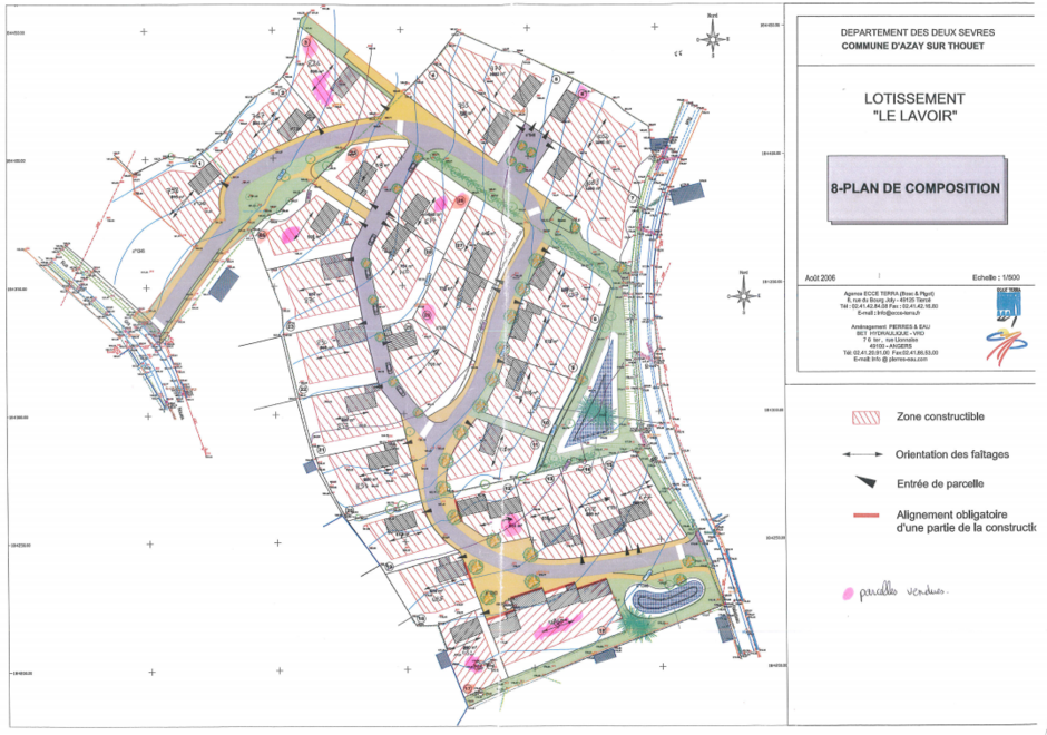 Plan de composition Azay sur Thouet (parcelles, zones constructibles, et état des ventes)